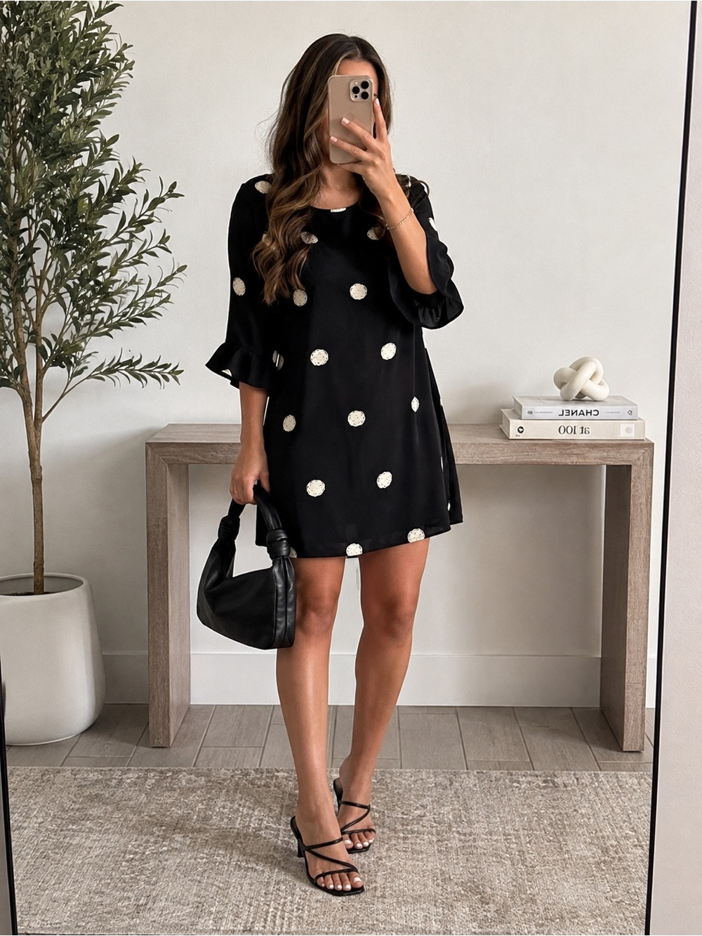 Kate Spade New York 100% Silk Black Polka Dot Shift Dress Ruffle Sleeve Size 2